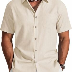 COOFANDY Men's Button Down Shirt Short Sleeve Cotton Casual Summer Shirts Beach Vacation Linen Shirts for Men