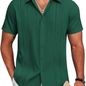 COOFANDY Mens Cuban Guayabera Shirt Short Sleeve Button Down Shirts Summer Beach Vacation Shirts