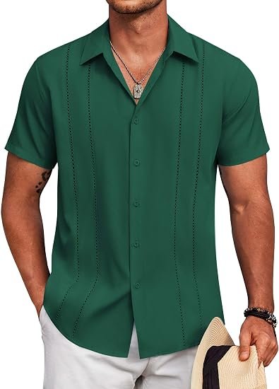 COOFANDY Mens Cuban Guayabera Shirt Short Sleeve Button Down Shirts Summer Beach Vacation Shirts