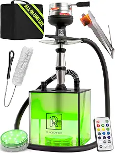 YADO Complete Acrylic Base Kit – Square Design with Charcoal Holder, LED Light Remote (12 Colors), Big Black Silicone Bowl & Carrying Bag – All-In-One Portable Set